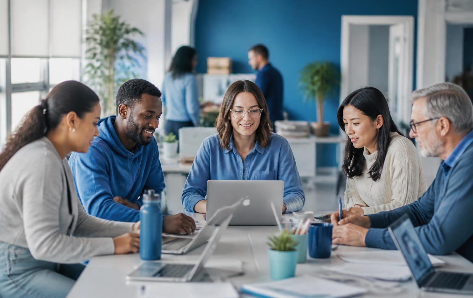 Non-profit team collaborating in modern office